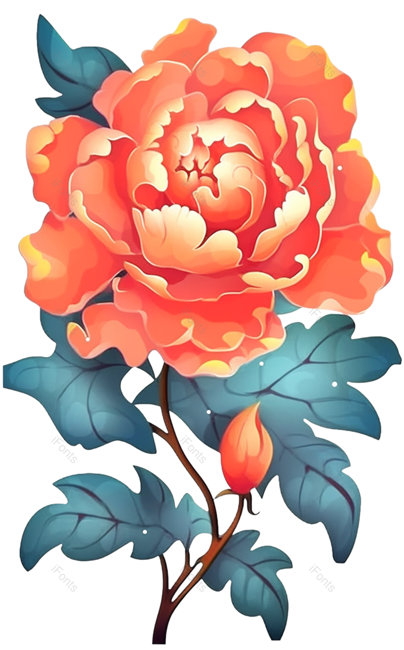 叶子图片,清新元素,红色的花PNG,牡丹免抠素材
